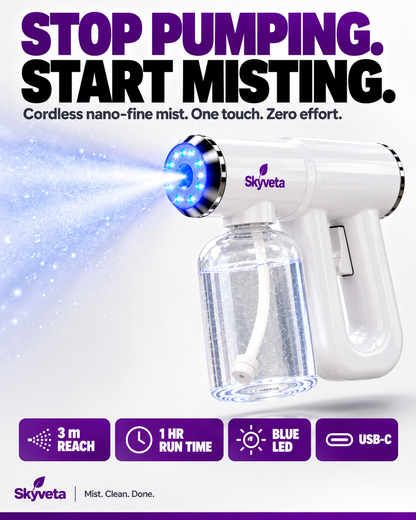 Skyveta Nano Mist Sprayer | Cordless Rechargeable Blue Light Mist Gun