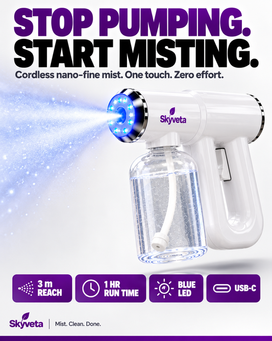 Skyveta Nano Mist Sprayer | Cordless Rechargeable Blue Light Mist Gun
